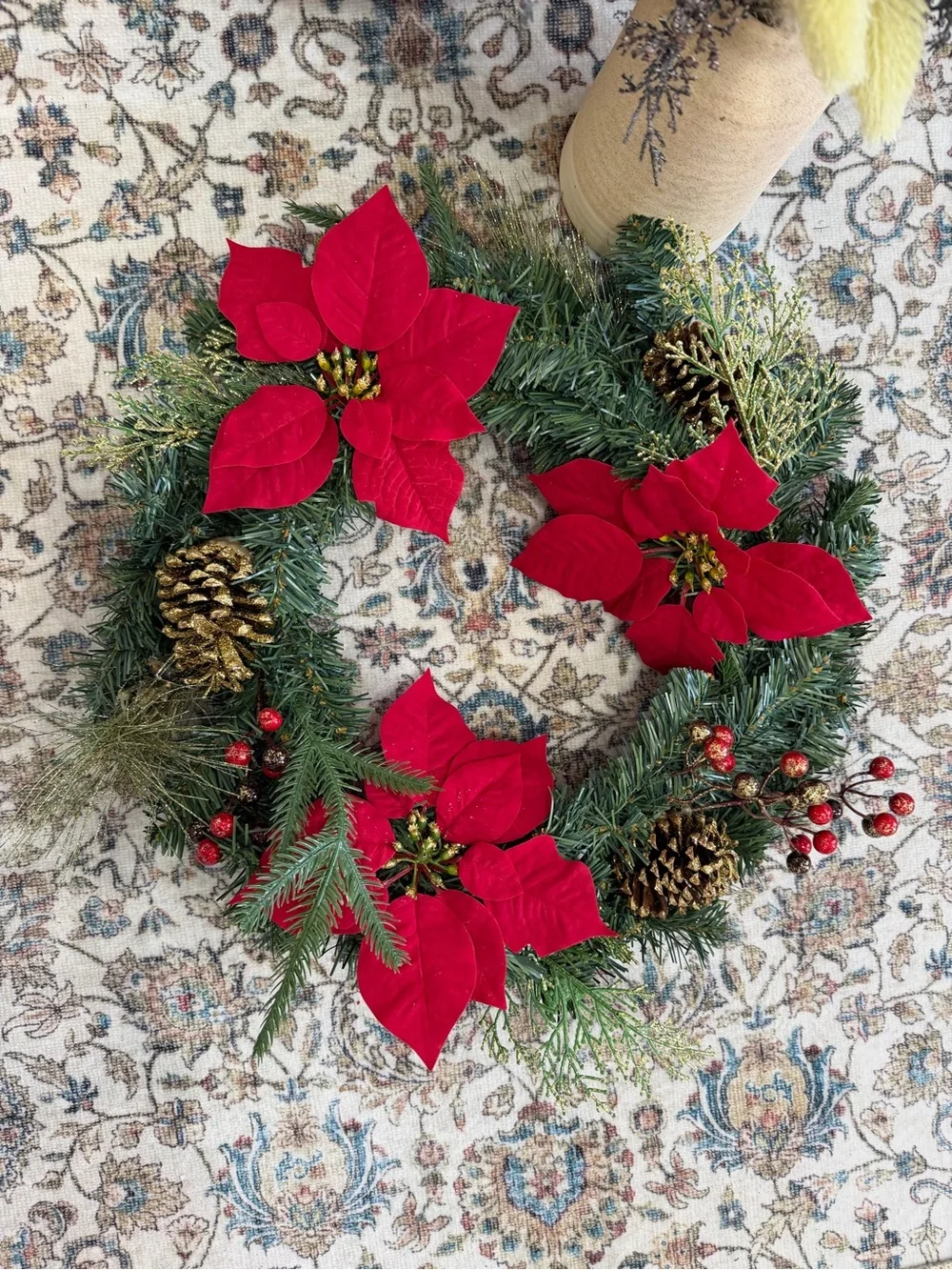 New Christmas Wreath Festive Red Poinsettia Holiday Wreath by old time pottery